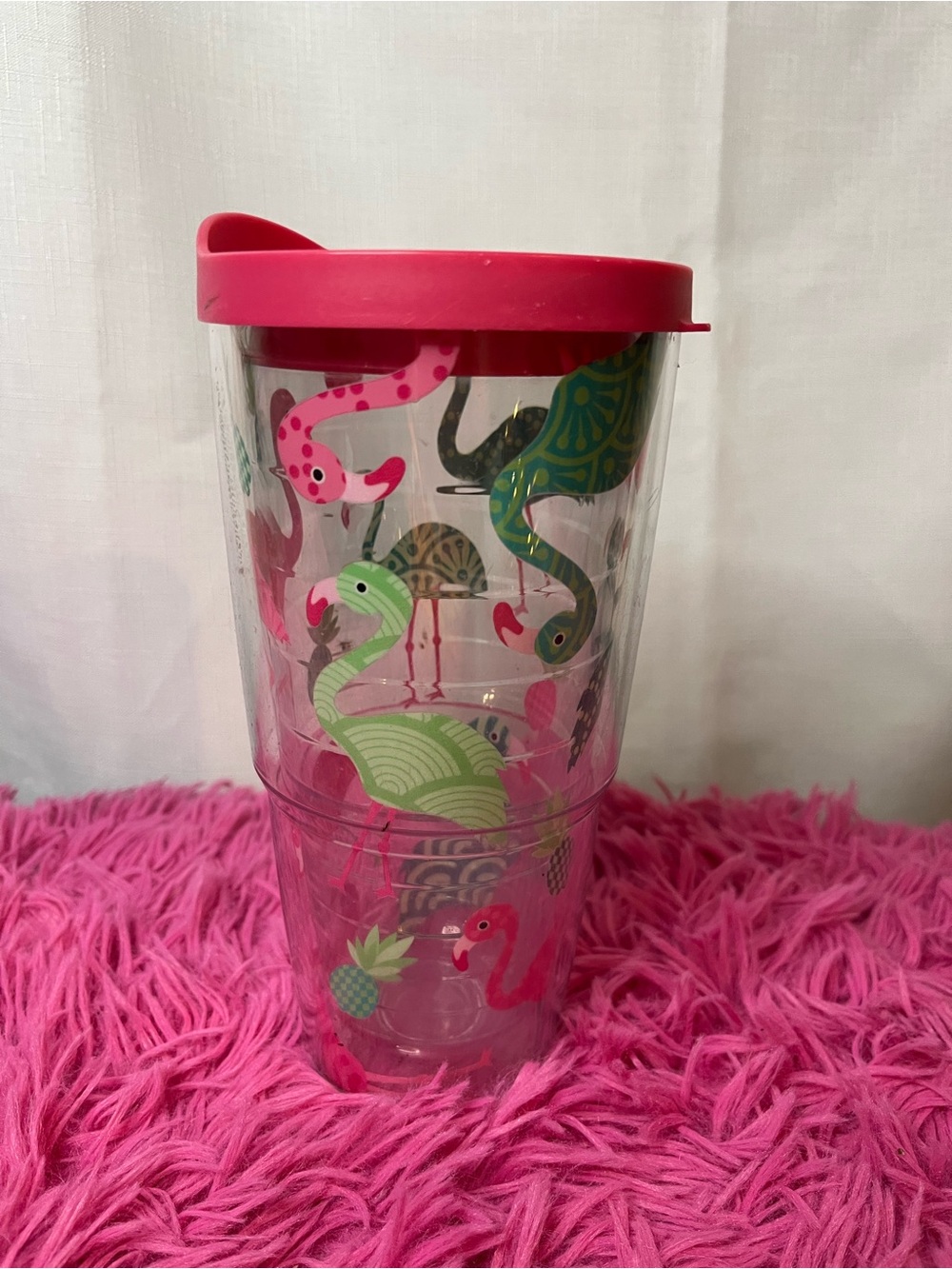 tervis Travel Tumbler with Pink Lid and Tropical Flamingo Design